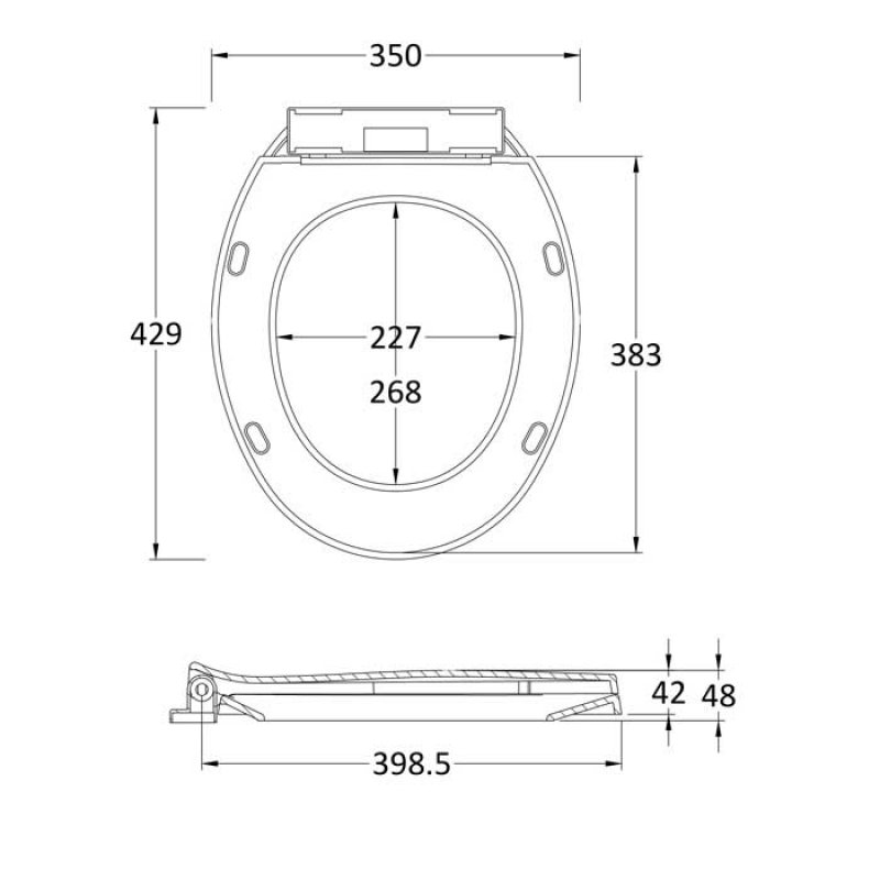 Nuie Round Thermoplastic Bottom Fixing Toilet Seat with Soft Close Hinges - White
