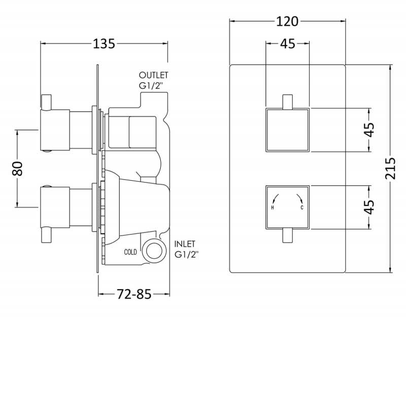 Nuie Series L Concealed Shower Valve Dual Handle - Chrome