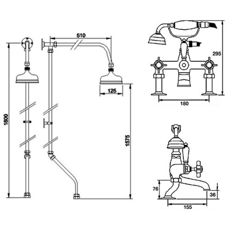 Nuie Traditional Exposed Shower I303X+AK305 2 Outlet Chrome