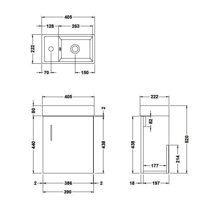 Nuie Vault Wall Hung 1-Door Vanity Unit with Basin 400mm Wide - Hacienda Black