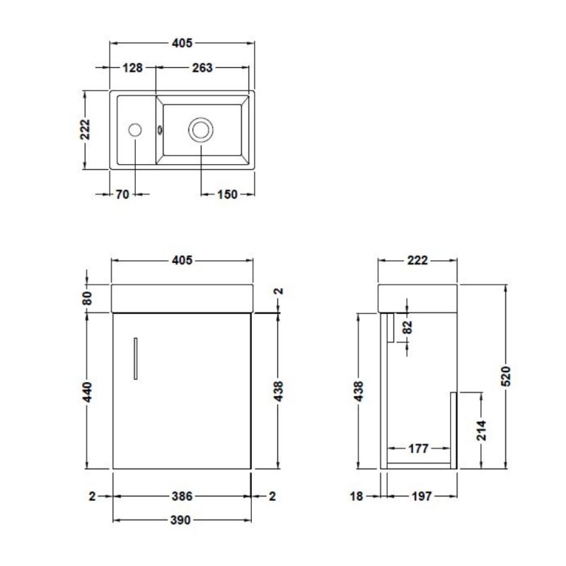 Nuie Vault Wall Hung 1-Door Vanity Unit with Basin 400mm Wide - Gloss Grey