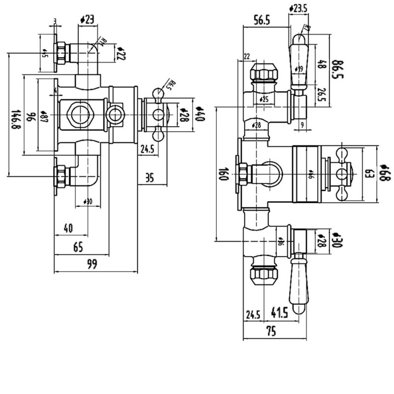 Nuie Victorian Exposed Shower Valve Triple Handle - Chrome