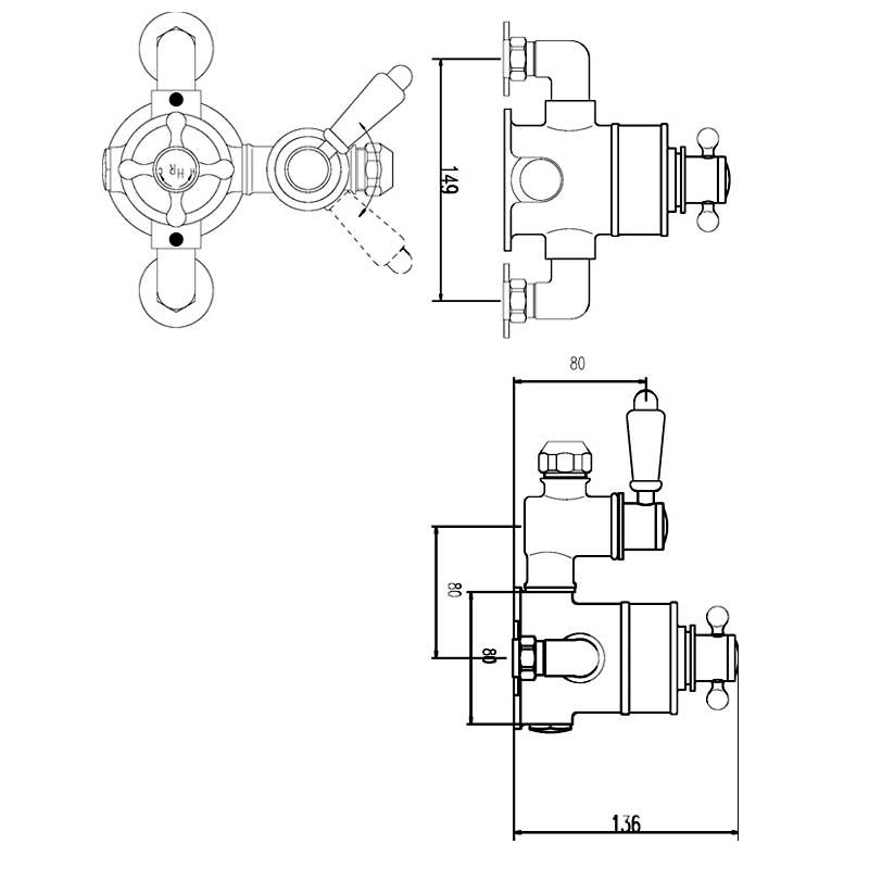 Nuie Victorian Exposed Shower Valve Dual Handle - Chrome