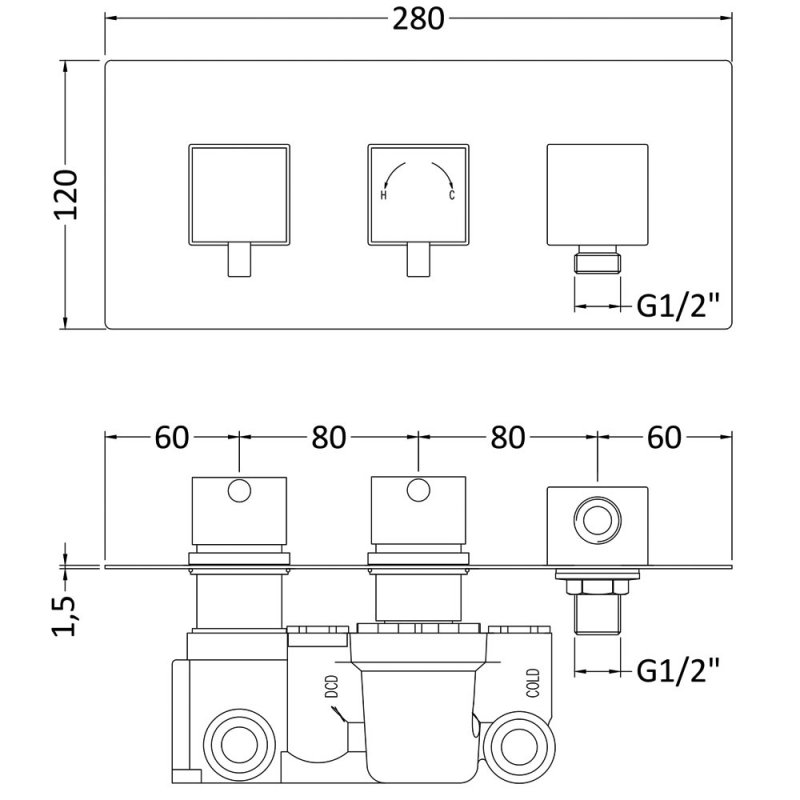 Nuie Volt Concealed Shower Valve With Diverter Dual Handle - Chrome