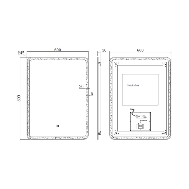 Prestige Alder LED Bathroom Mirror 800mm H x 600mm W  | Dimension Image