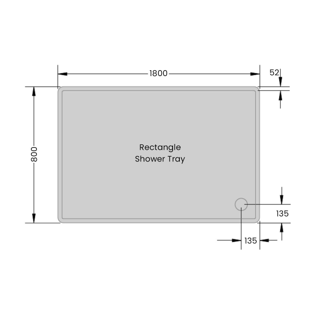 Prestige Foundation Anti-Slip Stone Resin Rectangular Shower Tray 1800mm x 800mm  | Dimension Image