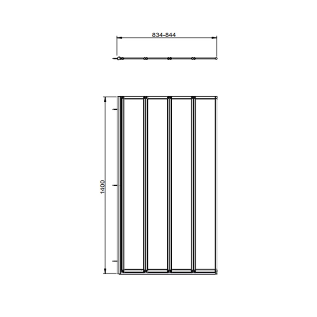Prestige Aqua Polished Silver Framed Four Folding Square Bath Screen 1400mm H x 800mm W - 3mm Glass  | Dimension Image