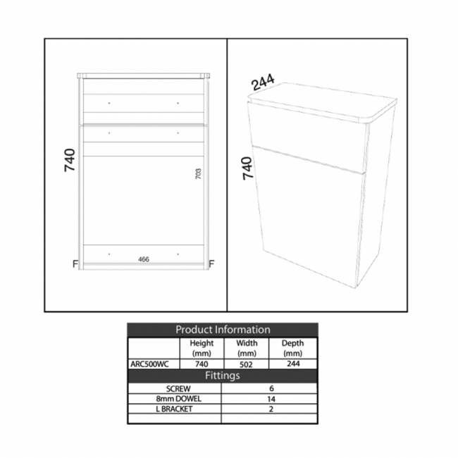 Prestige Arc Back to Wall WC Toilet Unit 500mm Wide - Matt Cashmere