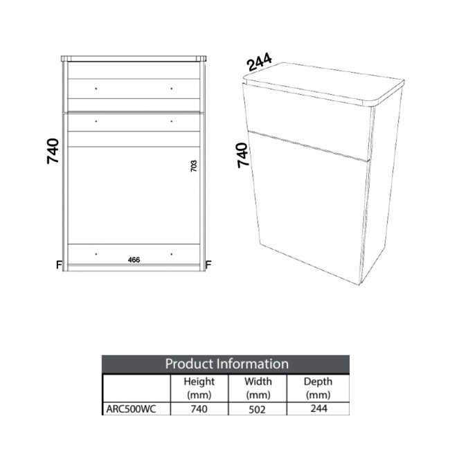 Prestige Arc Back to Wall WC Toilet Unit 500mm Wide - Matt Graphite