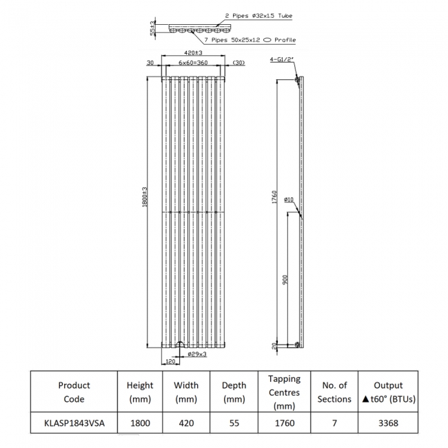 Prestige Aspen Single Designer Vertical Radiator 1800mm H x 420mm W - Anthracite