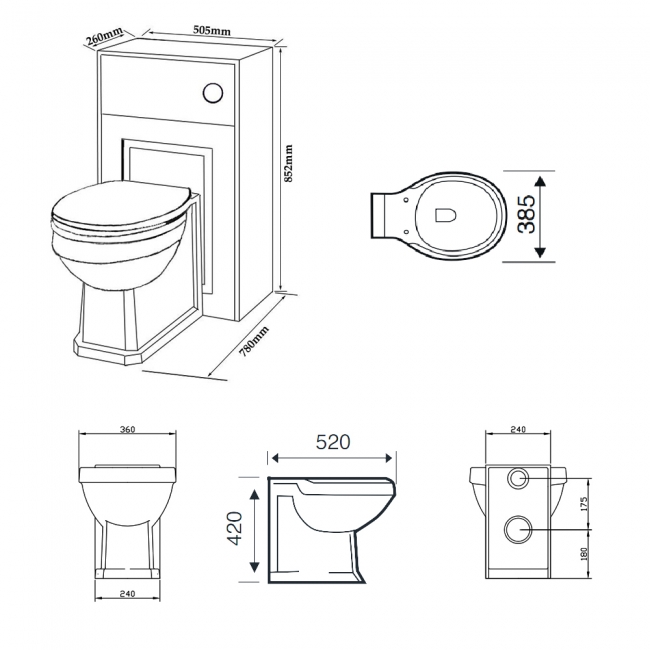 Prestige Astley Traditional Back to Wall Toilet with Soft Close Seat and WC Unit - Matt Grey