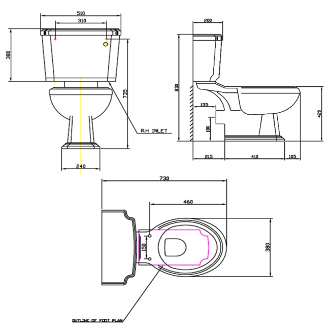 Prestige Astley Close Coupled Toilet with Cistern - Wooden Soft Close Seat