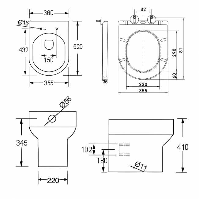 Prestige Bijoux Rimless Back To Wall Toilet - Premium Soft Close Seat