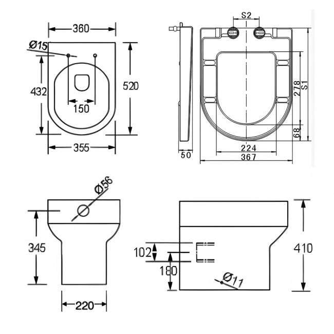 Prestige Bijoux Rimless Back To Wall Toilet - Soft Close Seat