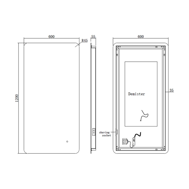 Prestige Calcot Infra-Red Rounded Edges Bathroom Mirror 1200mm H x 600mm W