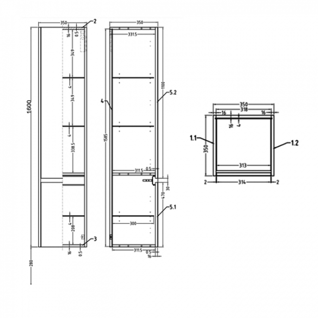 Prestige City Wall Mounted Tall Storage Unit 350mm Wide - White