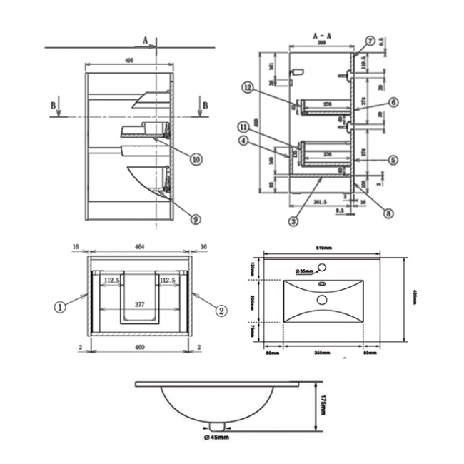 Prestige City 2-Drawer Floor Standing Vanity Unit with Basin 500mm Wide - Storm Grey Gloss