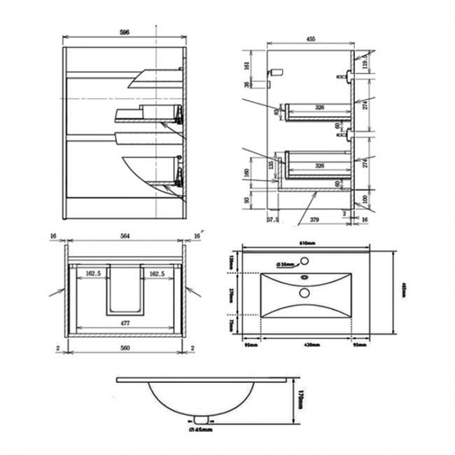 Prestige City 2-Drawer Floor Standing Vanity Unit with Basin 600mm Wide - White