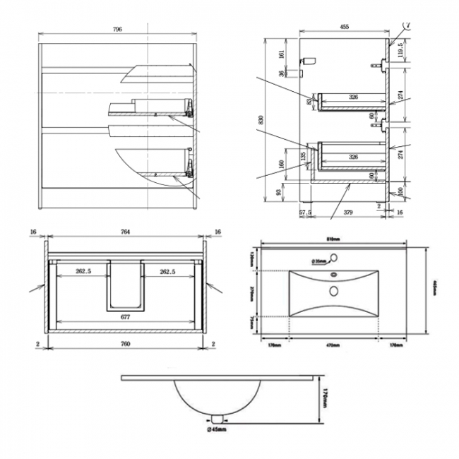 Prestige City 2-Drawer Floor Standing Vanity Unit with Basin 800mm Wide - White