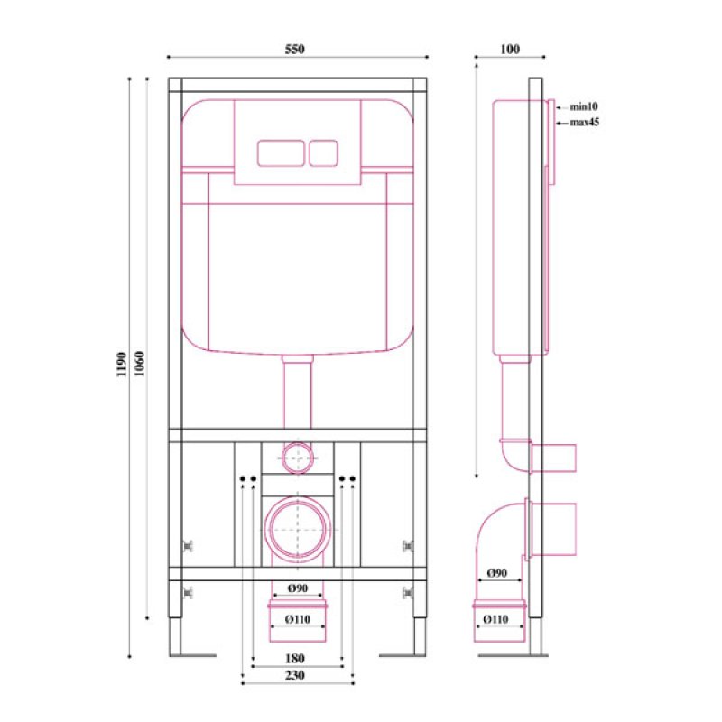 Prestige True Wall Hung Toilet Frame ACC002TR 1190mm Chrome