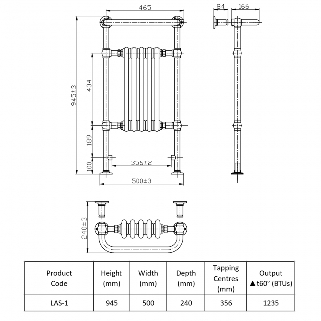 Prestige Crown Radiator Towel Rail 945mm H x 500mm W Chrome