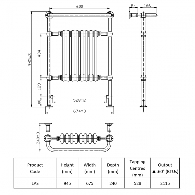 Prestige Crown Radiator Towel Rail 945mm H x 675mm W Chrome