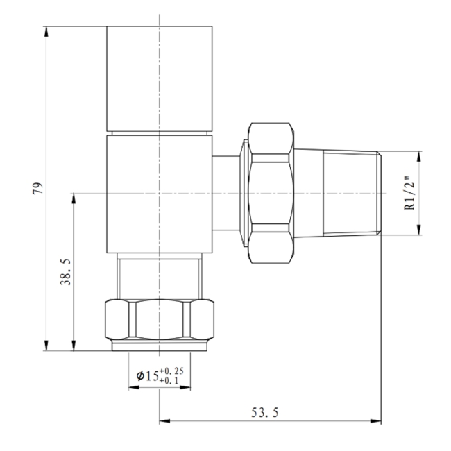 Prestige MaxTherm Square Angled Valve Pair, Chrome  | Dimension Image
