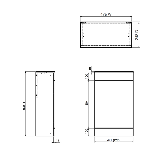 Prestige Culture Back to Wall WC Toilet Unit 500mm Wide - Matt Anthracite  | Dimension Image