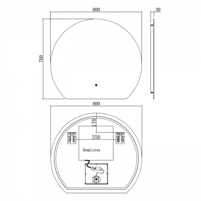 Prestige Eclipse Back-Lit LED Bathroom Mirror with Touch Sensor and Diameter 800mm H x 700mm W