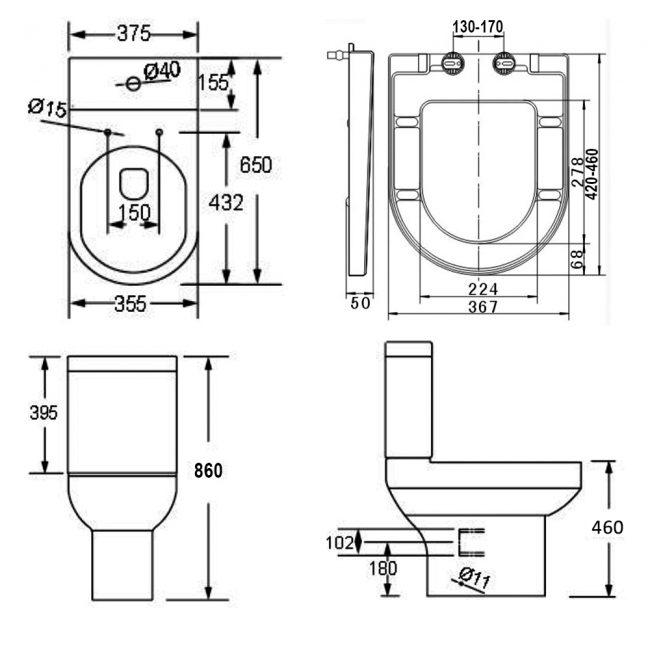 Prestige Bijoux Rimless Comfort Height Close Coupled Toilet with Push Button Cistern - Soft Close Seat