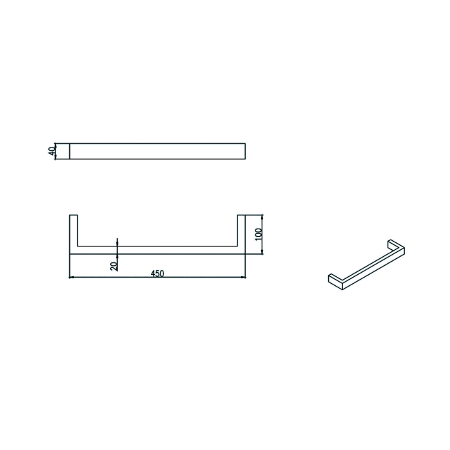 Prestige Singola 12V Electric Towel Rail 450mm W - Brushed Bronze  | Dimension Image