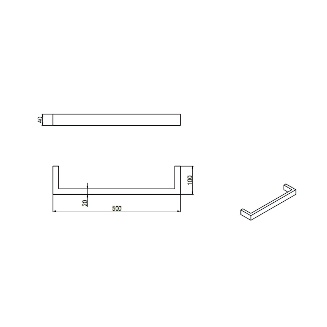 Prestige Singola 12V Electric Towel Rail 500mm W - Brushed Bronze  | Dimension Image