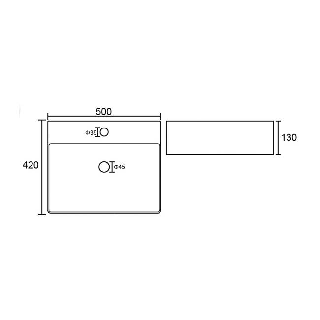 Prestige Essential Sit-On Counter Top Basin 500mm Wide - 1 Tap Hole