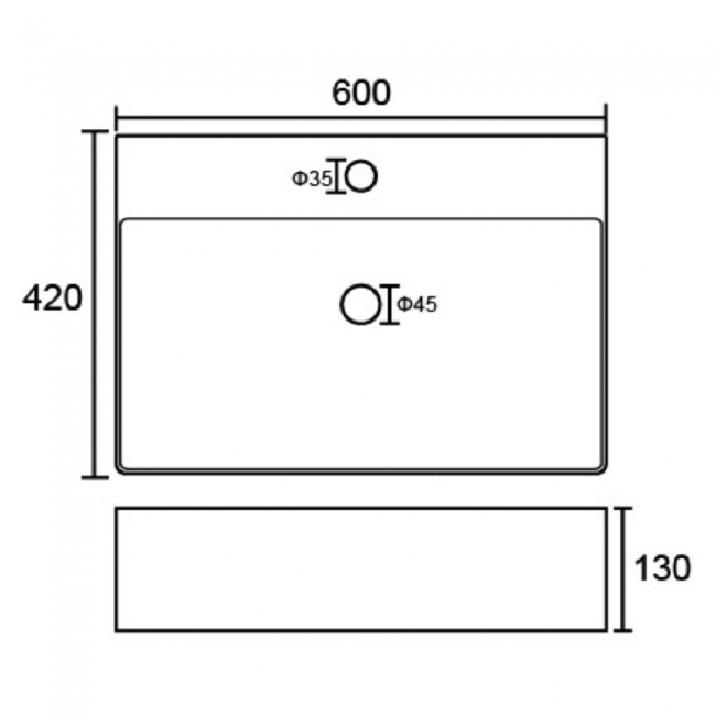 Prestige Essential Counter Top Basin 600mm Wide - 1 Tap Hole
