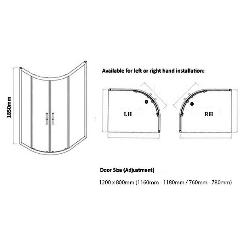 Prestige Koncept Offset Quadrant Shower Enclosure 1200mm x 800mm - 6mm Glass