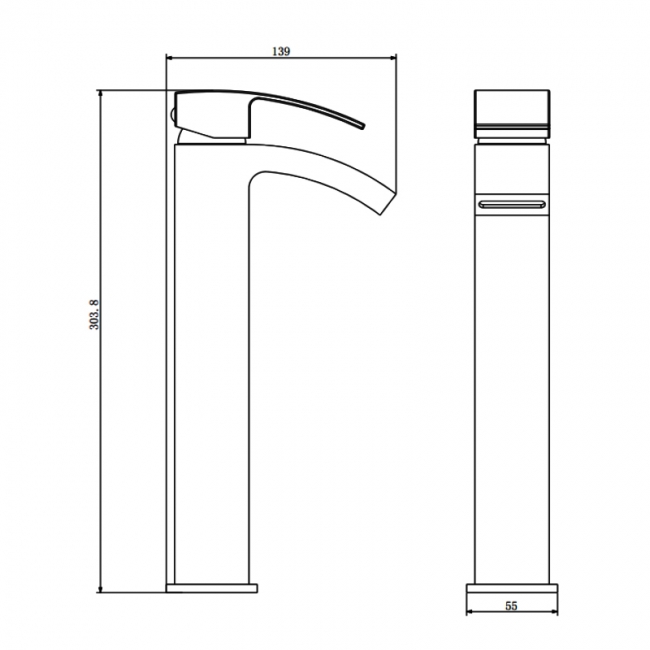 Prestige Fiuto Nero Tall Mono Basin Mixer Tap - Matt Black  | Dimension Image