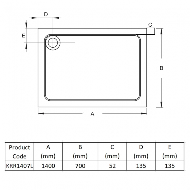 Prestige Foundation Stone Resin Rectangular Shower Tray 1400mm x 700mm  | Dimension Image
