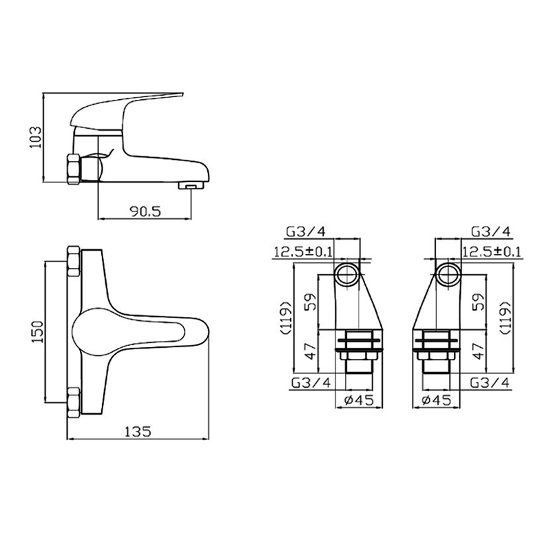 Prestige G4K Bath Filler Tap Pillar Mounted - Chrome