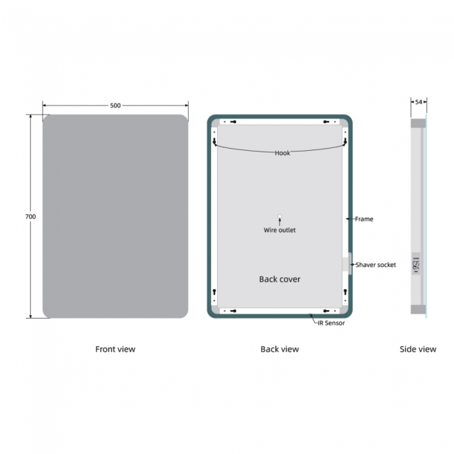 Prestige Como LED Bathroom Mirror with Sensor Switch and Demister Pad 700mm H x 500mm W