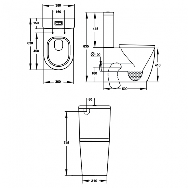 Prestige Genoa Round Fully Back to Wall Close Coupled Toilet Push Button Cistern Soft Close Seat