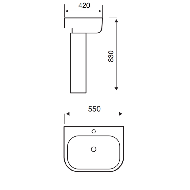 Prestige Genoa Square Basin with Full Pedestal 550mm Wide - 1 Tap Hole