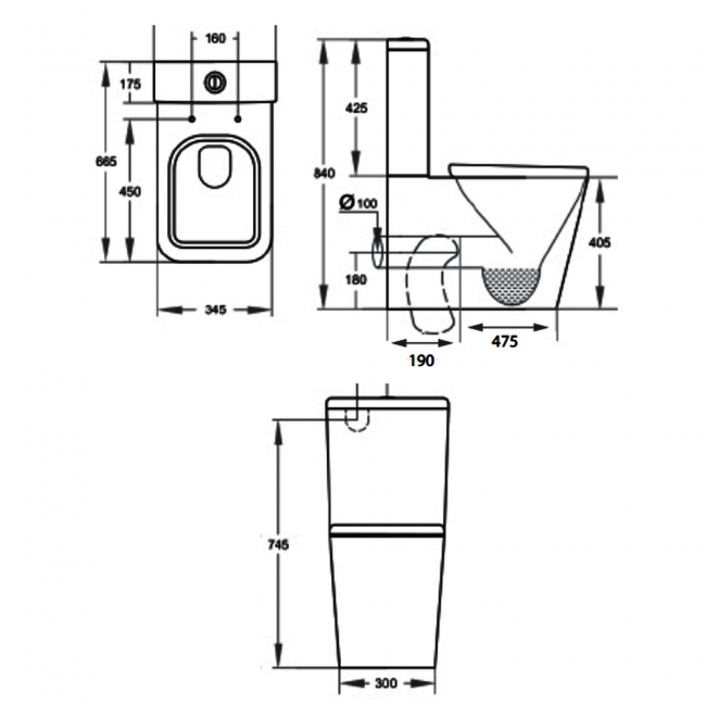 Prestige Genoa Square Fully Back to Wall Close Coupled Toilet with Push Button Cistern - Soft Close Seat