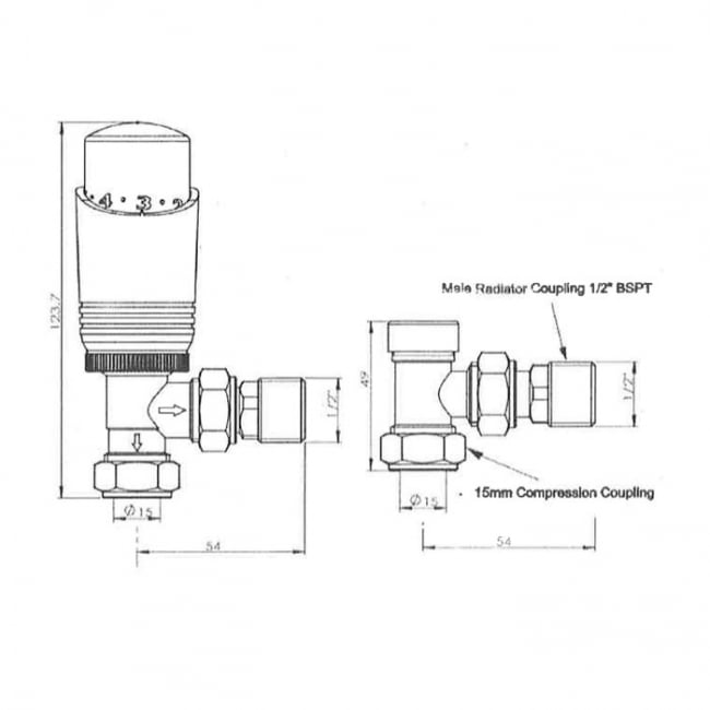 Prestige MaxTherm Style Angled Thermostatic Radiator Valve 15mm White/Chrome