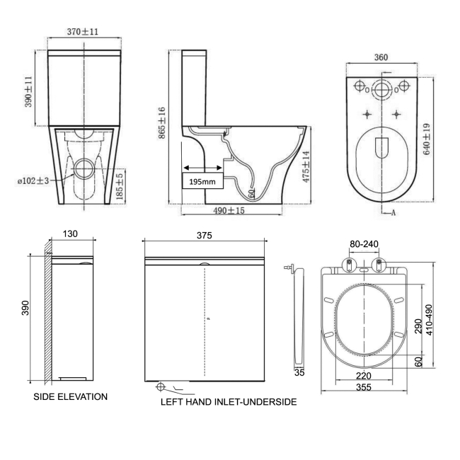 Prestige Kameo Rimless Comfort Height Close Coupled Toilet (inc Soft Close Seat)  | Dimension Image