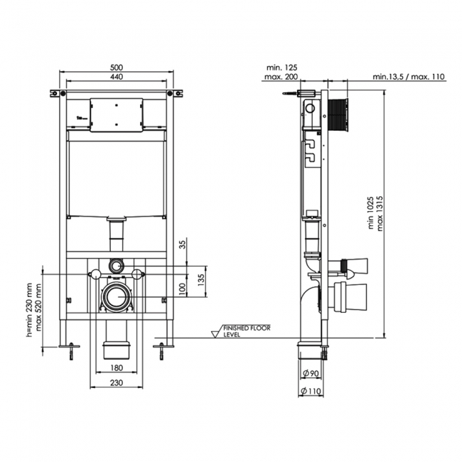 Prestige Keytec 1120mm High WC Frame with Front Access Dual Flush Cistern
