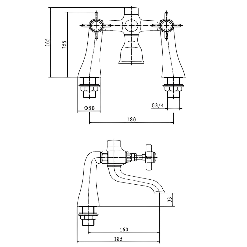 Prestige Klassique Bath Filler Tap Pillar Mounted - Chrome