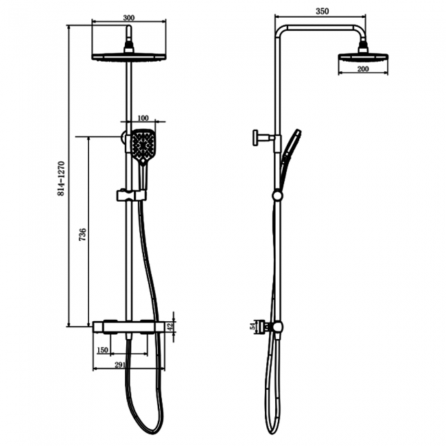 Prestige Kolt Thermostatic Round Bar Shower Valve with Shower Kit and Fixed Head - Matt Black