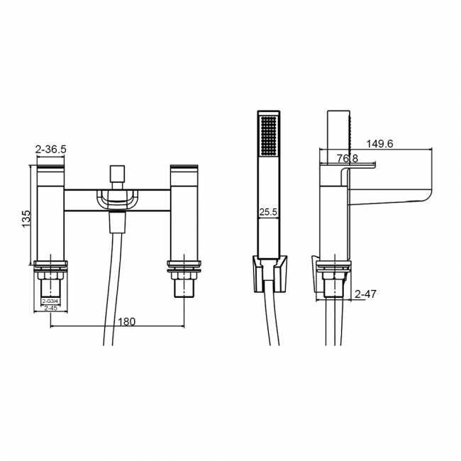 Prestige Kolt Bath Shower Mixer Tap with Shower Kit - Matt Black