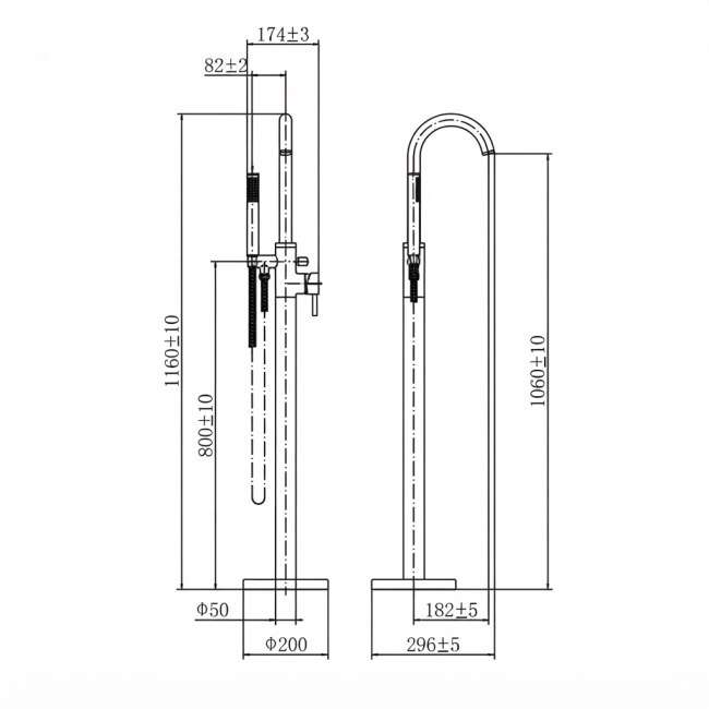 Prestige Kore Freestanding Bath Shower Mixer Tap - Chrome  | Dimension Image