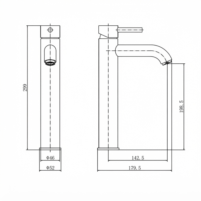 Prestige Kore Tall Mono Basin Mixer Tap - Chrome  | Dimension Image